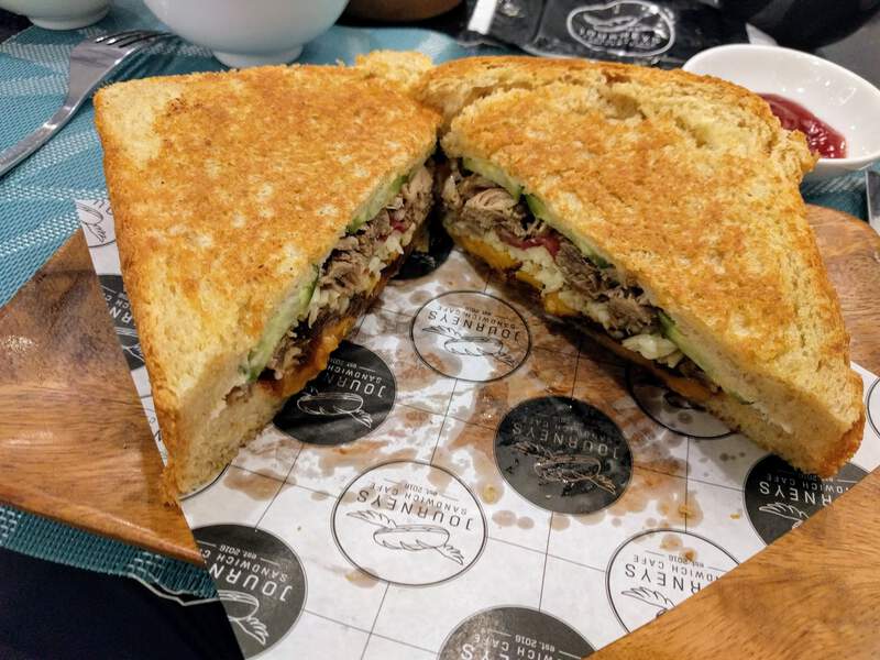 Pulled Pork Grilled Cheese and extra dill pickle